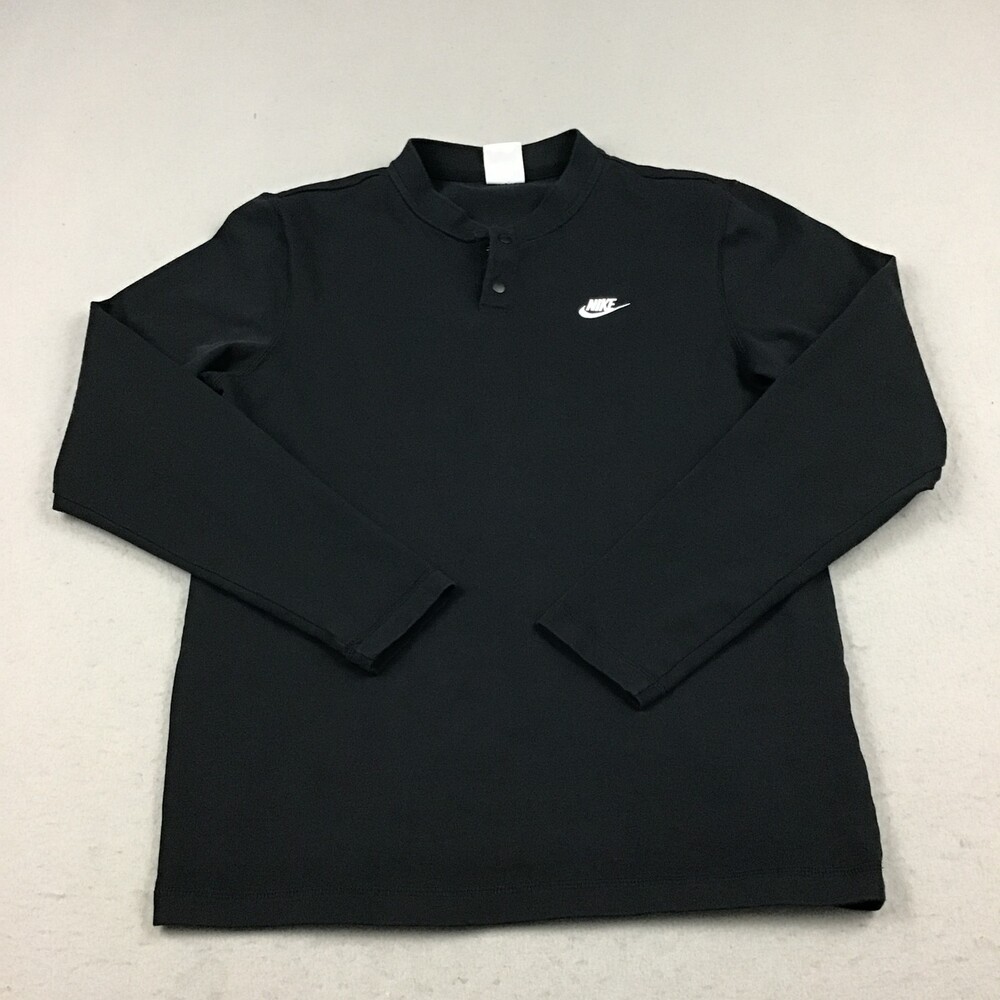 Nike Shirt Men Small Black Pullover Long Sleeve Henley Tee Training Swoosh S